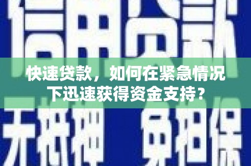 双溪快速贷款，如何在紧急情况下迅速获得资金支持？